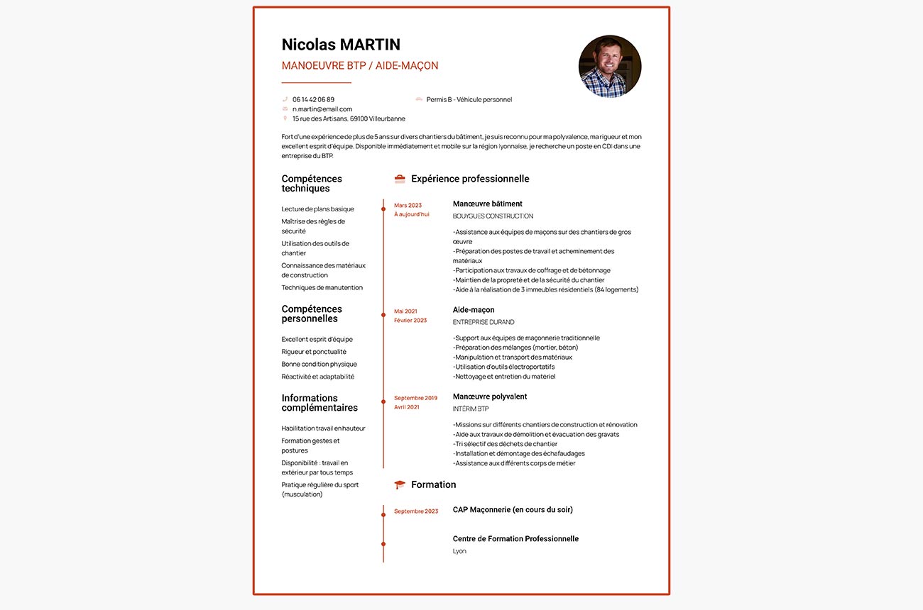 exemple de CV de manoeuvre en bâtiment